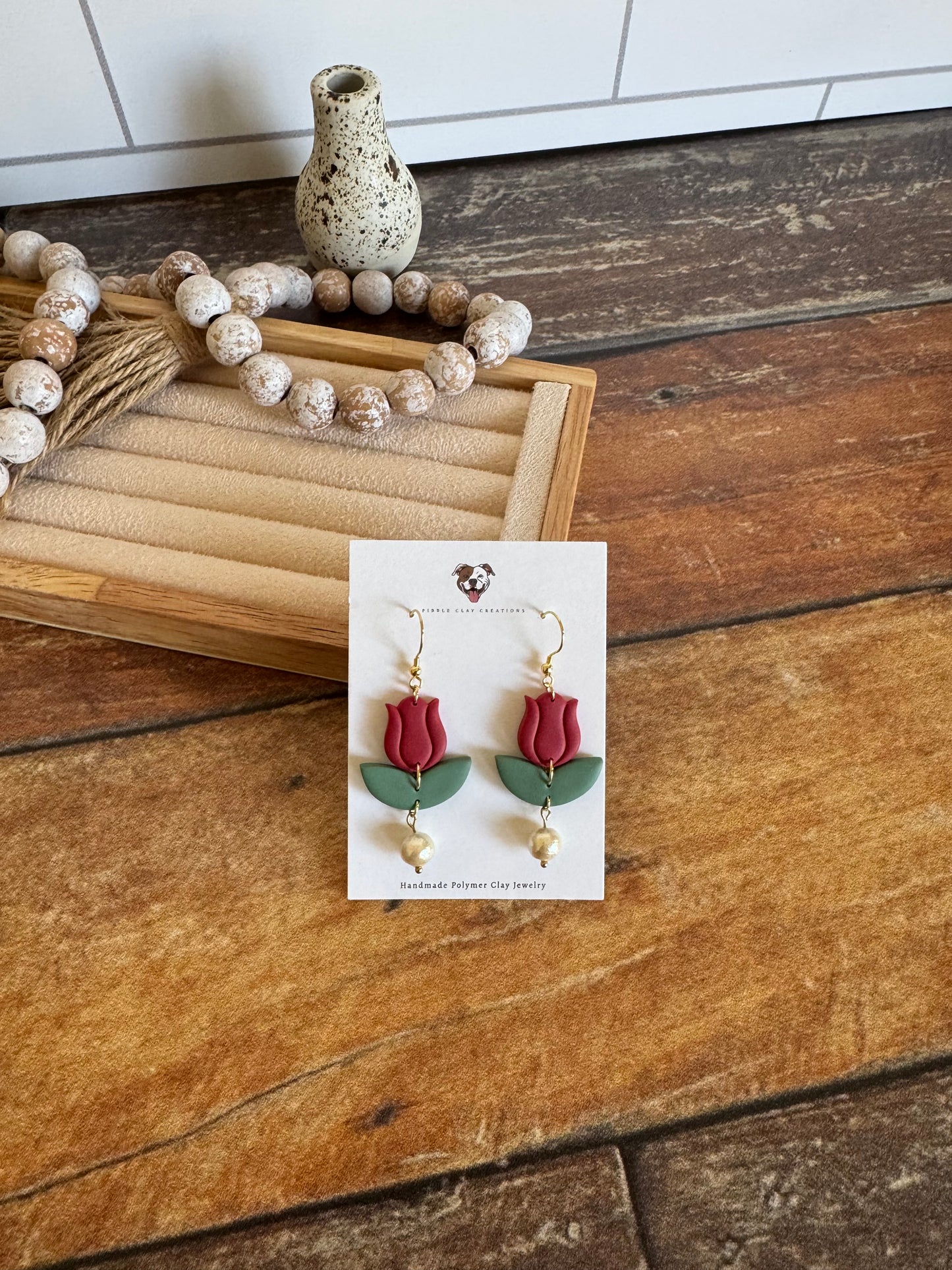 Tulip Earrings with Pearl Drop