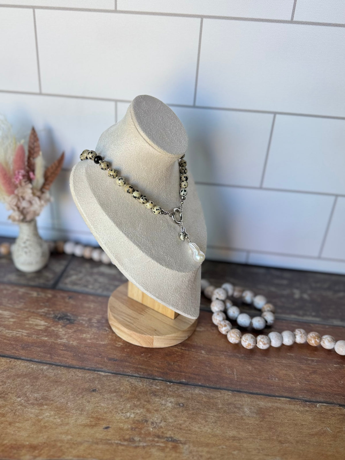 Dalmatian Jasper & Baroque Pearl Statement Necklace