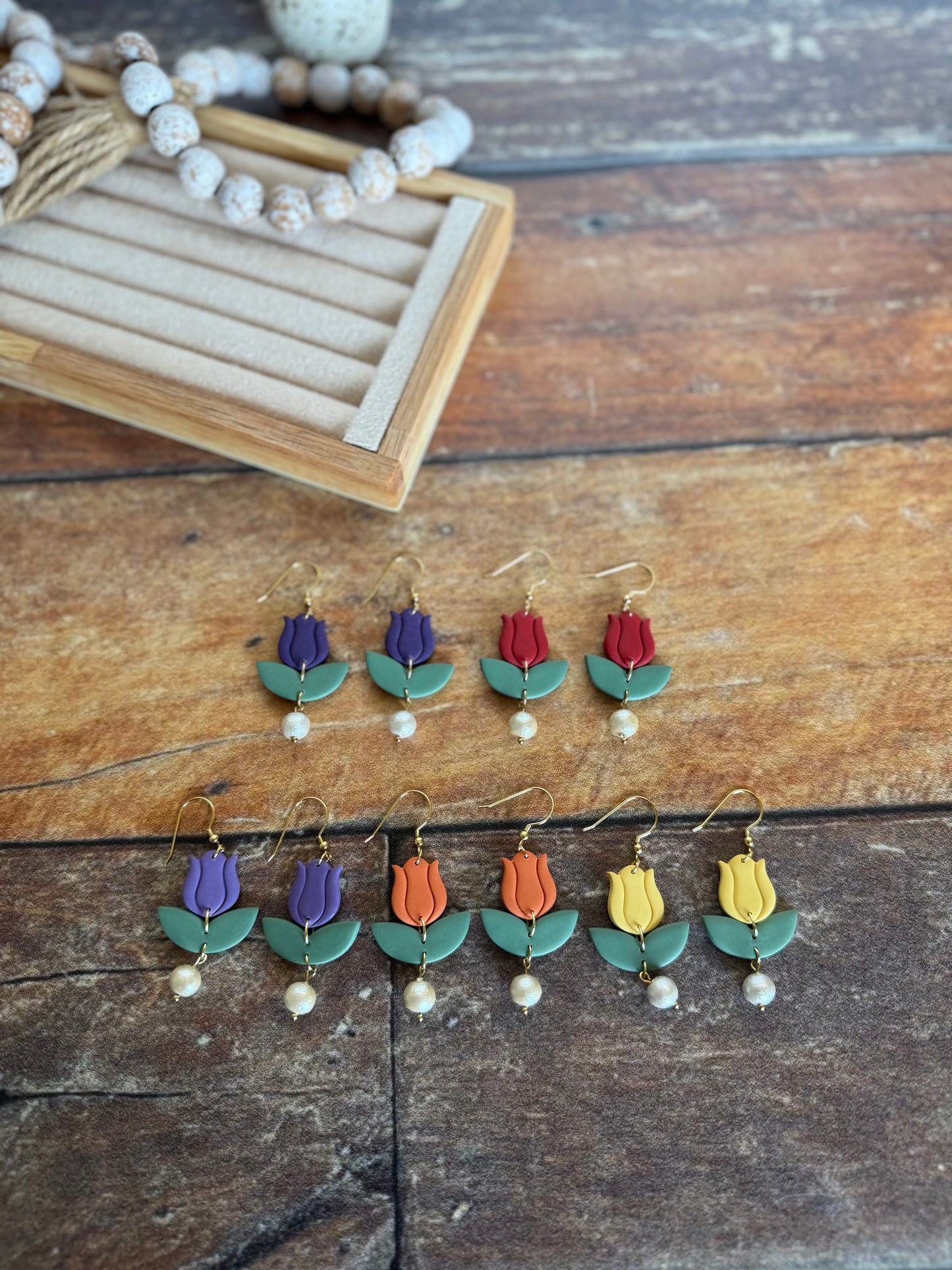 Tulip Earrings with Pearl Drop