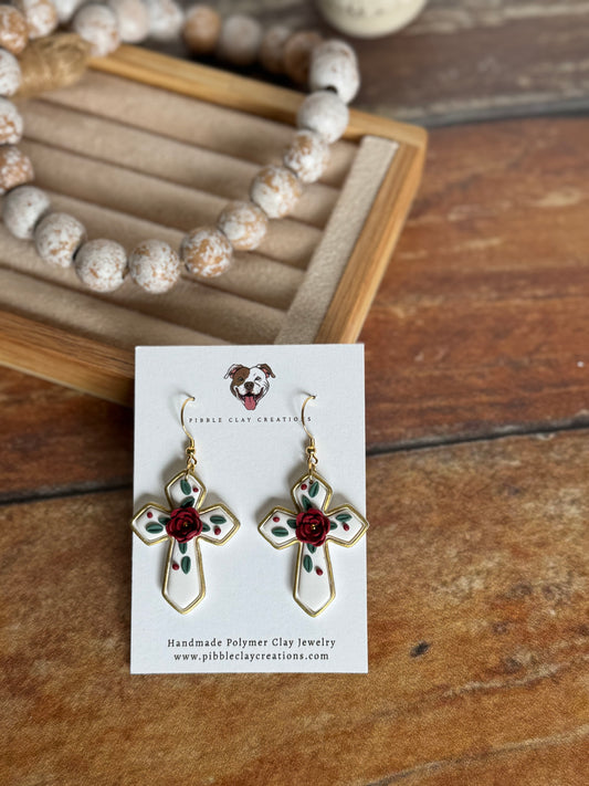 Floral Cross Earrings