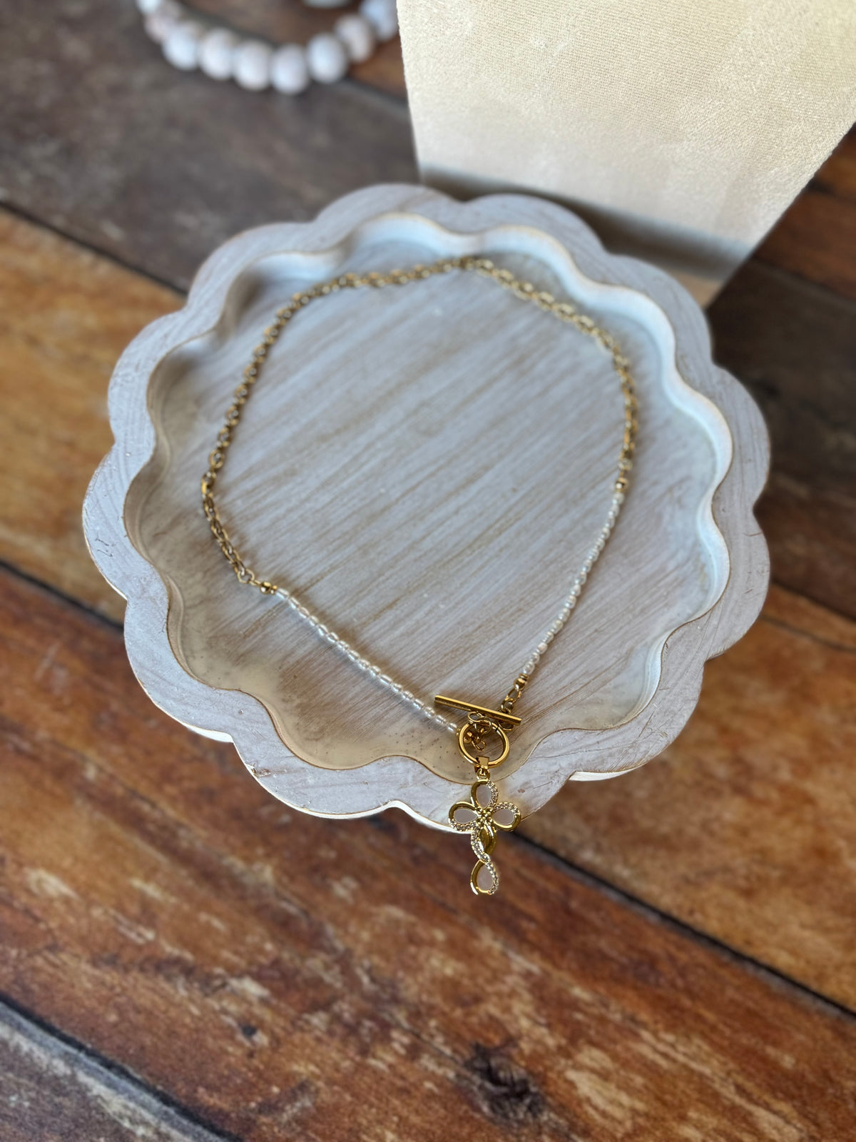 Angelica Necklace, Shell & Pearl Cross Necklace