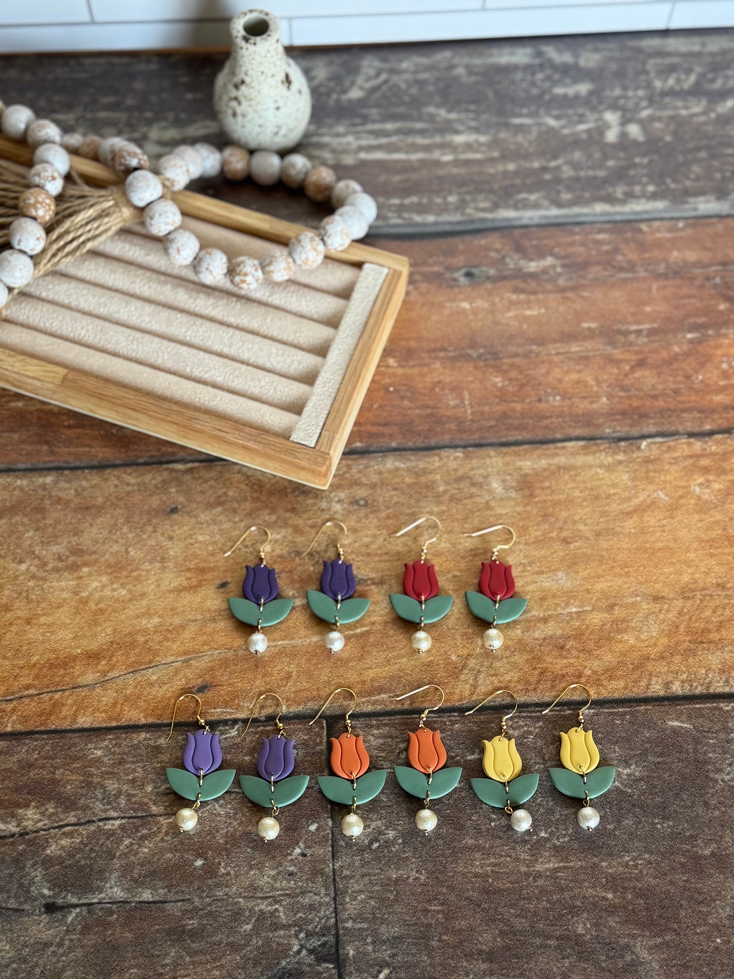 Tulip Earrings with Pearl Drop