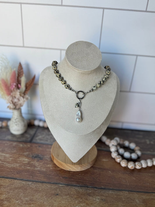 Dalmatian Jasper & Baroque Pearl Statement Necklace