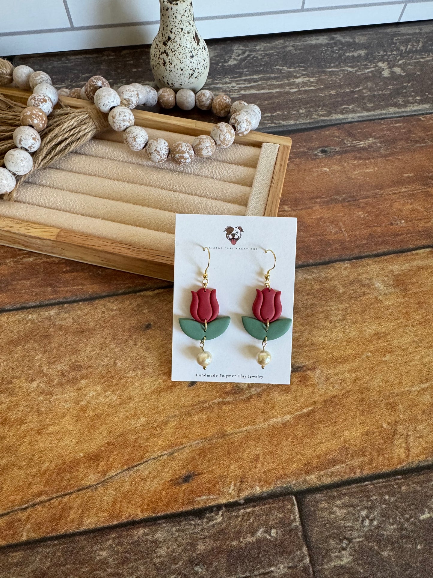 Tulip Earrings with Pearl Drop