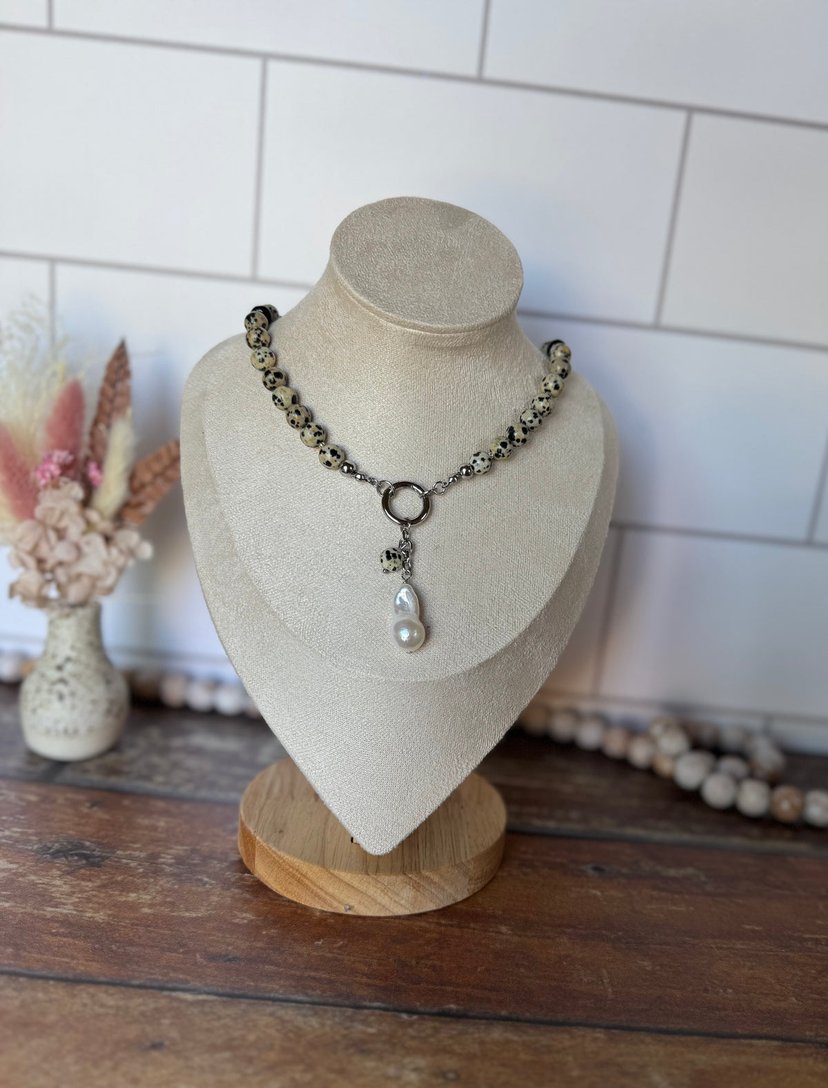 Dalmatian Jasper & Baroque Pearl Statement Necklace