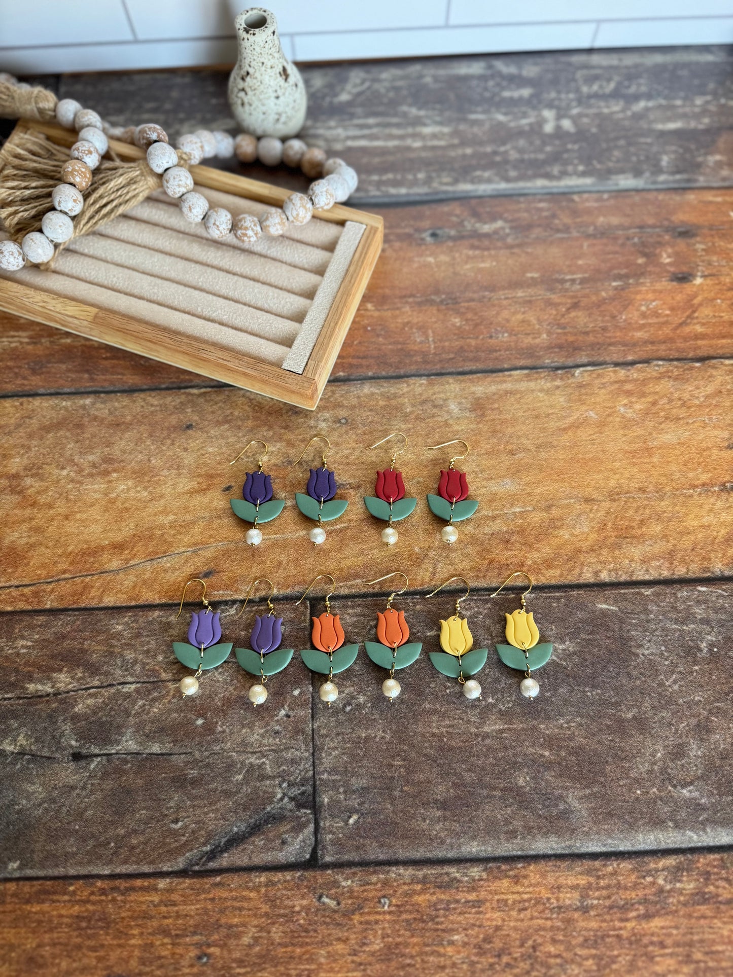 Tulip Earrings with Pearl Drop