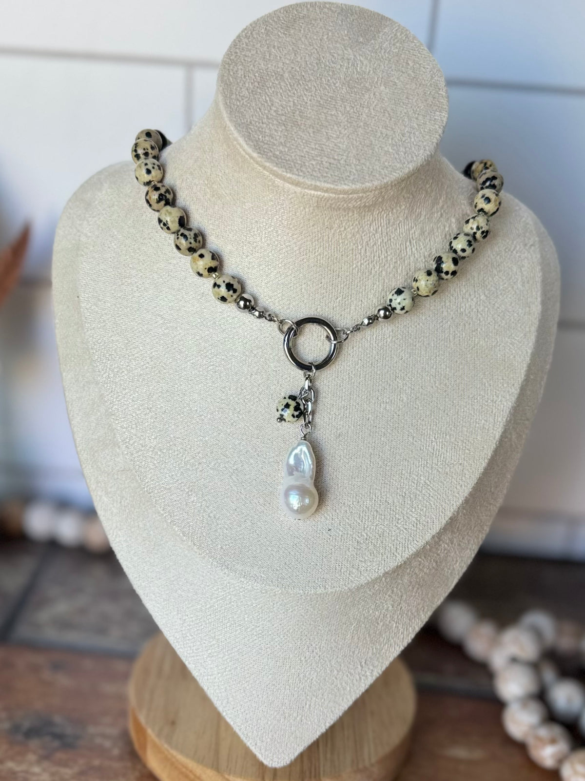 Dalmatian Jasper & Baroque Pearl Statement Necklace
