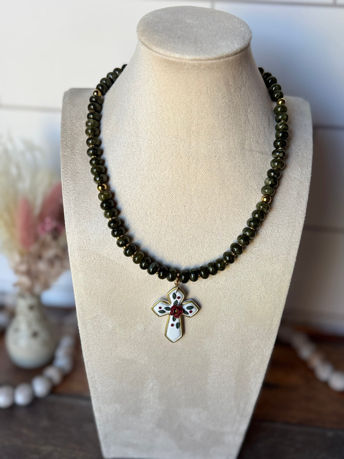Green Jade, Cross Necklace
