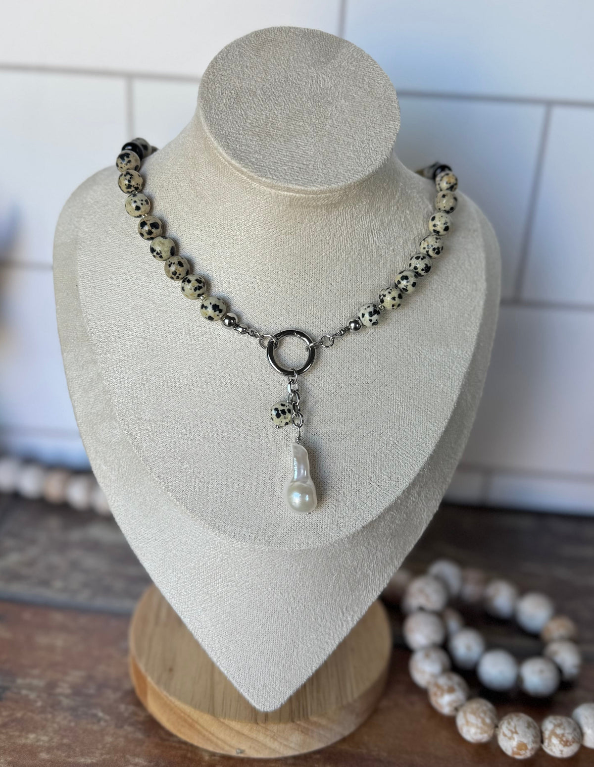 Dalmatian Jasper & Baroque Pearl Statement Necklace